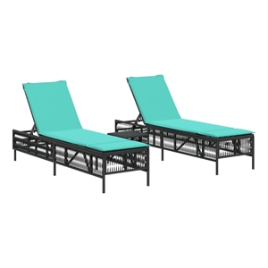Pemberly Row PE Rattan Patio Sun Lounger Set with Side Table in Black