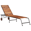Pemberly Row Solid Acacia Wood and Steel Adjustable Sun Lounger in Brown