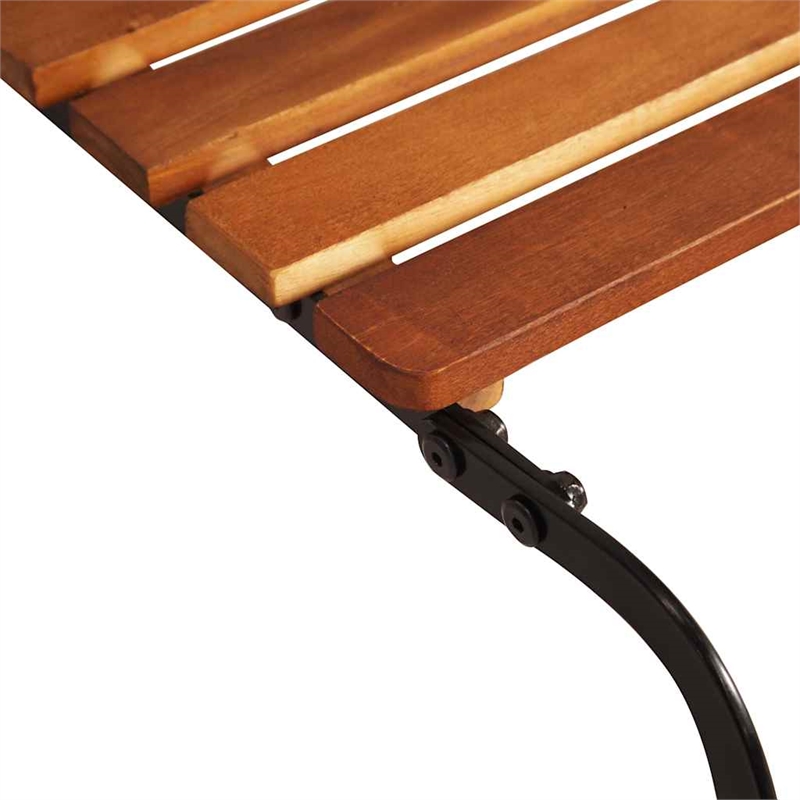 Pemberly Row Solid Acacia Wood and Steel Adjustable Sun Lounger in Brown