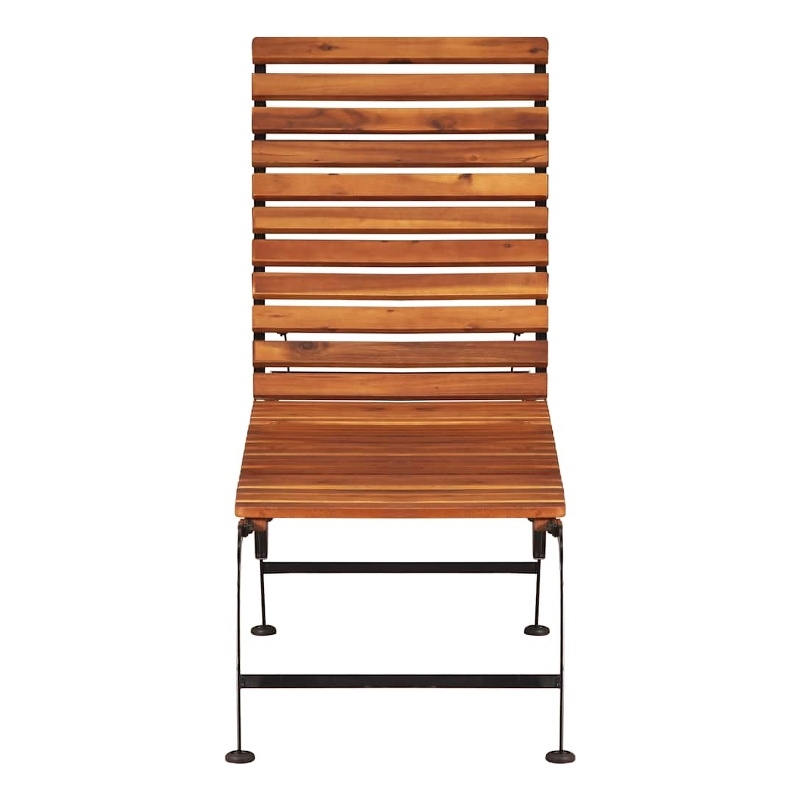 Pemberly Row Solid Acacia Wood and Steel Adjustable Sun Lounger in Brown