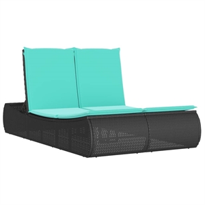 Pemberly Row Poly Rattan Double Sun Lounger with Padded Cushions in Black