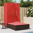 Pemberly Row Poly Rattan Double Sun Lounger with Roof and Curtains in Brown