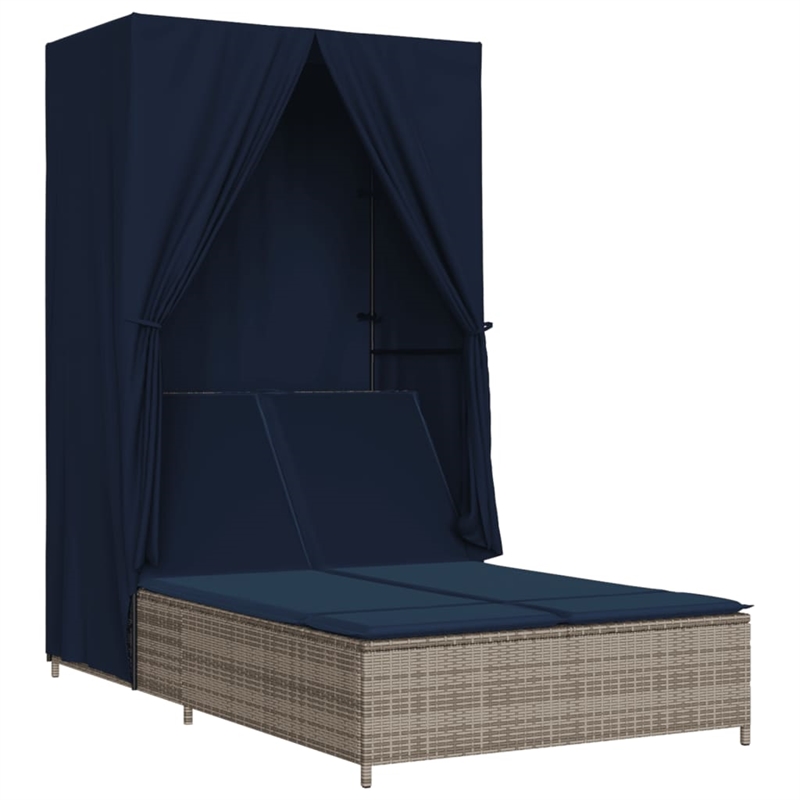 Pemberly Row Poly Rattan Double Sun Lounger with Roof and Curtains in Gray