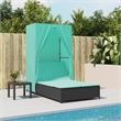 Pemberly Row Poly Rattan Double Sun Lounger with Roof and Curtains in Black