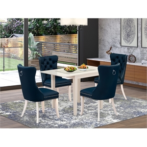 Pemberly Row 5-Piece Drop-Leaf Dining Set in Linen White/Navy Blue