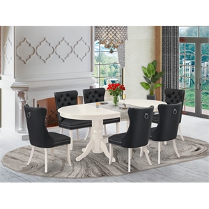 Pemberly Row 7-Piece Butterfly Leaf Dining Set in Linen White/Dark Gray