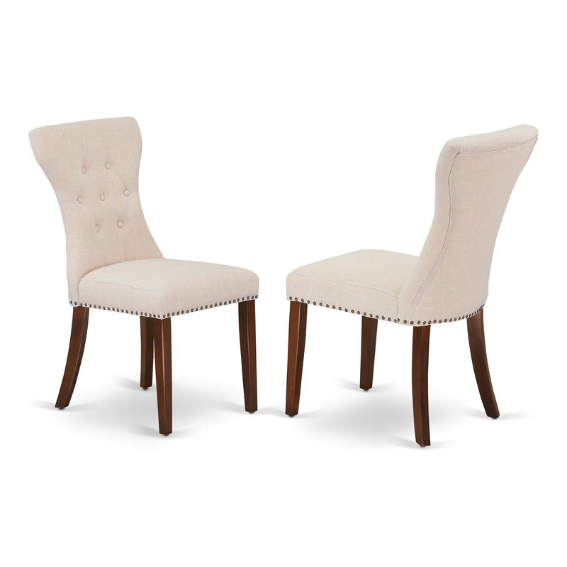 Pemberly Row Upholstered High Back Dining Chairs in Beige (Set of 2)