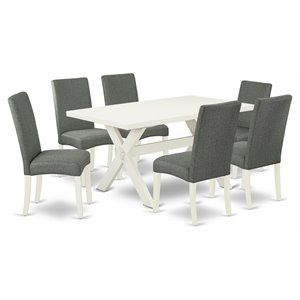 Pemberly Row X-Leg 7-Piece Wood Dining Table Set in Gray and Light Beige