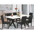 Pemberly Row X-Style 7-Piece Dining Set in White and Black with Wood Table