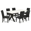 Pemberly Row X-Style 7-Piece Dining Set in White and Black with Wood Table