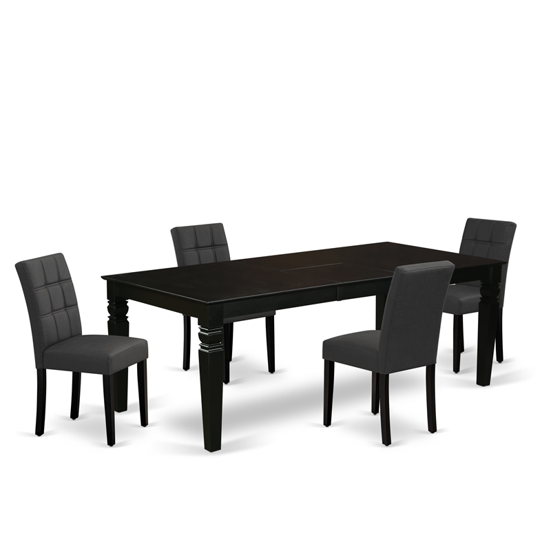 Pemberly Row 5-Piece Rubberwood Dining Set with Butterfly Leaf in Black