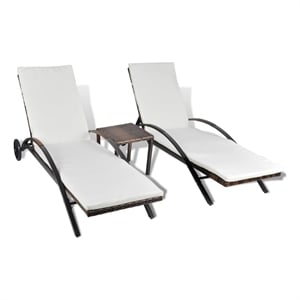 Pemberly Row PE Rattan Sun Lounger Set of 2 Height-Adjustable in Brown