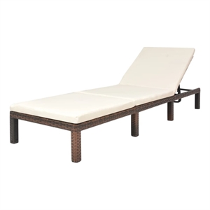 Pemberly Row PE Rattan Sun Lounger with Adjustable Armrests in Brown