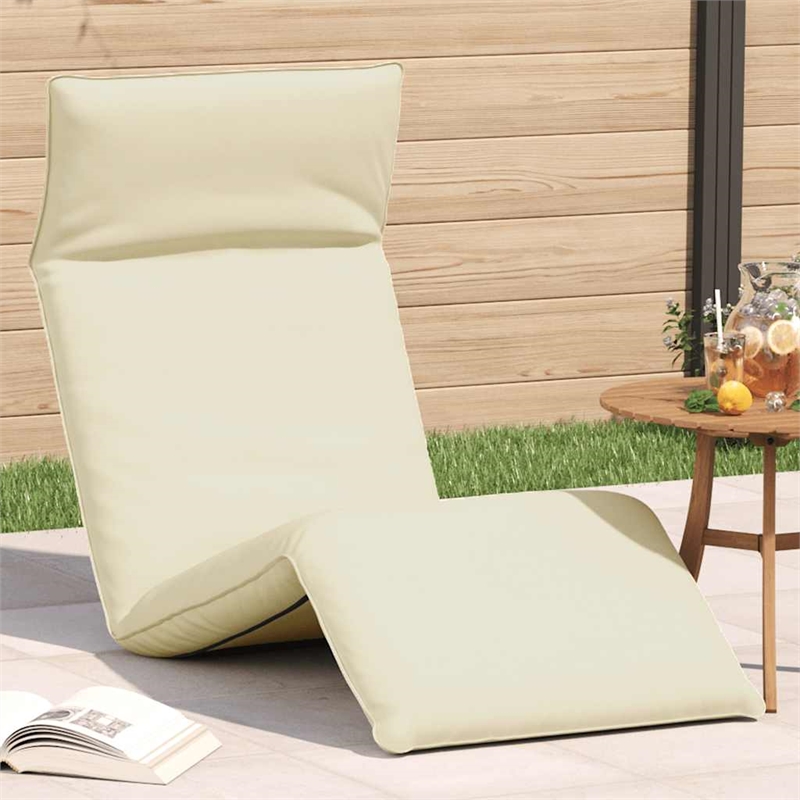 Pemberly Row Oxford Fabric 5-Position Folding Sun Lounger in Cream