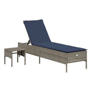 Pemberly Row PE Rattan Patio Sun Lounger with Side Table in Gray