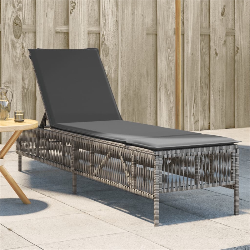 Pemberly Row PE Rattan 77.9 x 21.7 x 37.8 in Adjustable Sun Lounger in Gray