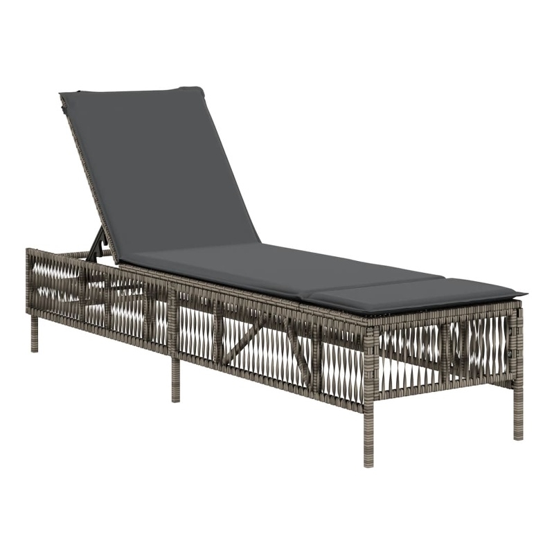Pemberly Row PE Rattan 77.9 x 21.7 x 37.8 in Adjustable Sun Lounger in Gray