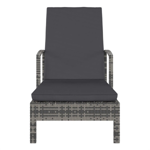Pemberly Row PE Rattan Sun Lounger with Cushion and Armrests in Gray