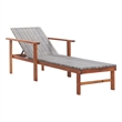 Pemberly Row Poly Rattan and Acacia Wood Sun Lounger with Cushion in Gray