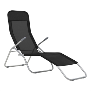 Pemberly Row Textilene and Steel Folding Sun Lounger Set of 2 in Black
