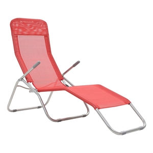 Pemberly Row Textilene and Steel Folding Sun Lounger Set of 2 in Red