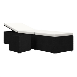 Pemberly Row PE Rattan Sun Lounger with Tea Table in Black and Cream White