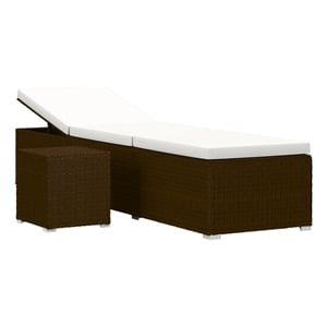 Pemberly Row Rattan Sun Lounger with Cushion and Table in Brown and Cream