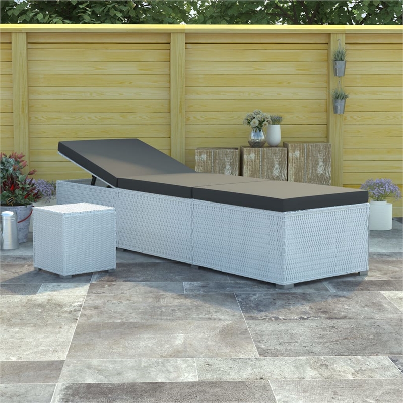 Pemberly Row PE Rattan 76.8 x 23.6 x 12.2 in Sun Lounger in White