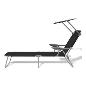 Pemberly Row Powder-Coated Steel Foldable Sun Lounger with Canopy in Black
