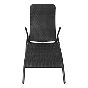 Pemberly Row PE Rattan Folding Sun Lounger with Steel Frame in Black