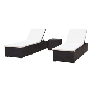 Pemberly Row PE Rattan Patio Sun Lounger Set of 2 with Table in Brown