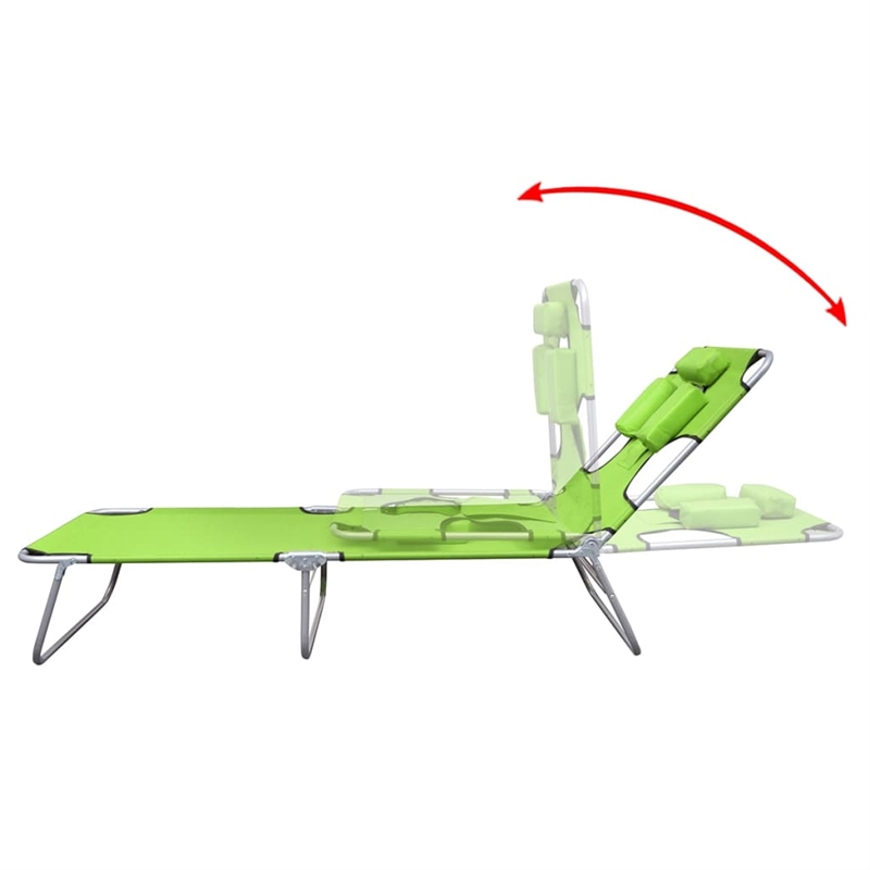 Pemberly Row Steel Foldable Sun Lounger with Head Cushion in Apple Green
