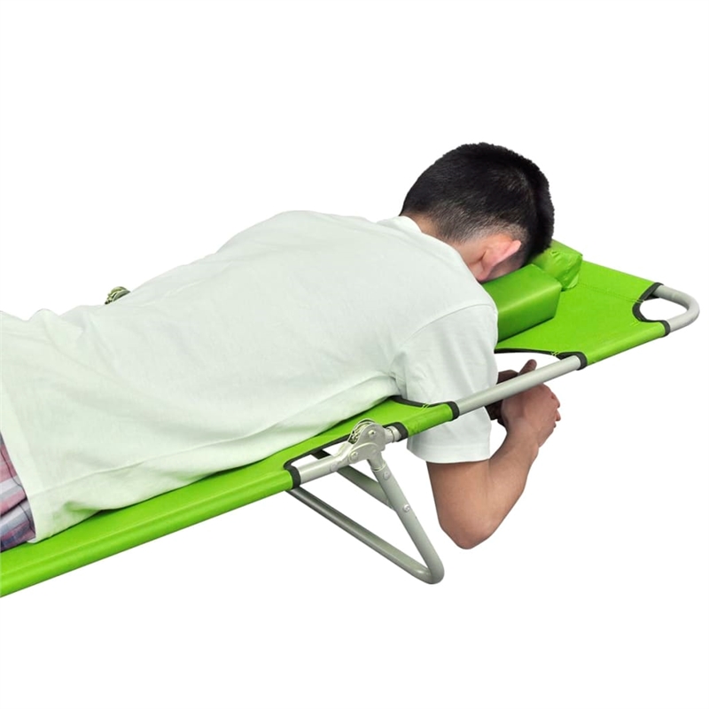 Pemberly Row Steel Foldable Sun Lounger with Head Cushion in Apple Green
