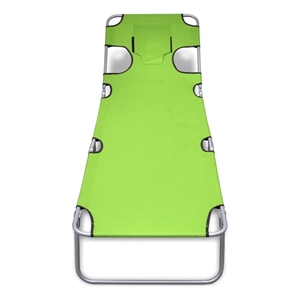 Pemberly Row Steel Foldable Sun Lounger with Head Cushion in Apple Green