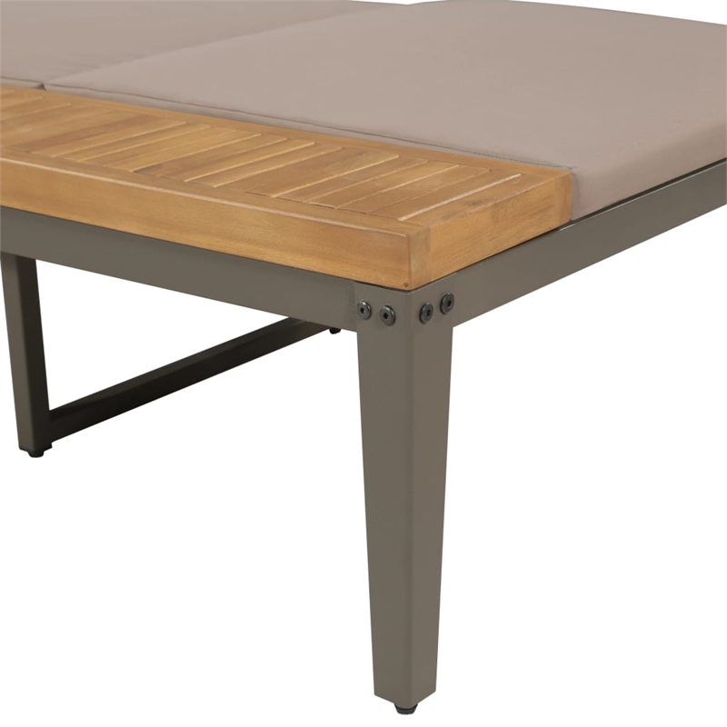 Pemberly Row Solid Acacia Wood Foldable Garden Sun Lounger in Brown