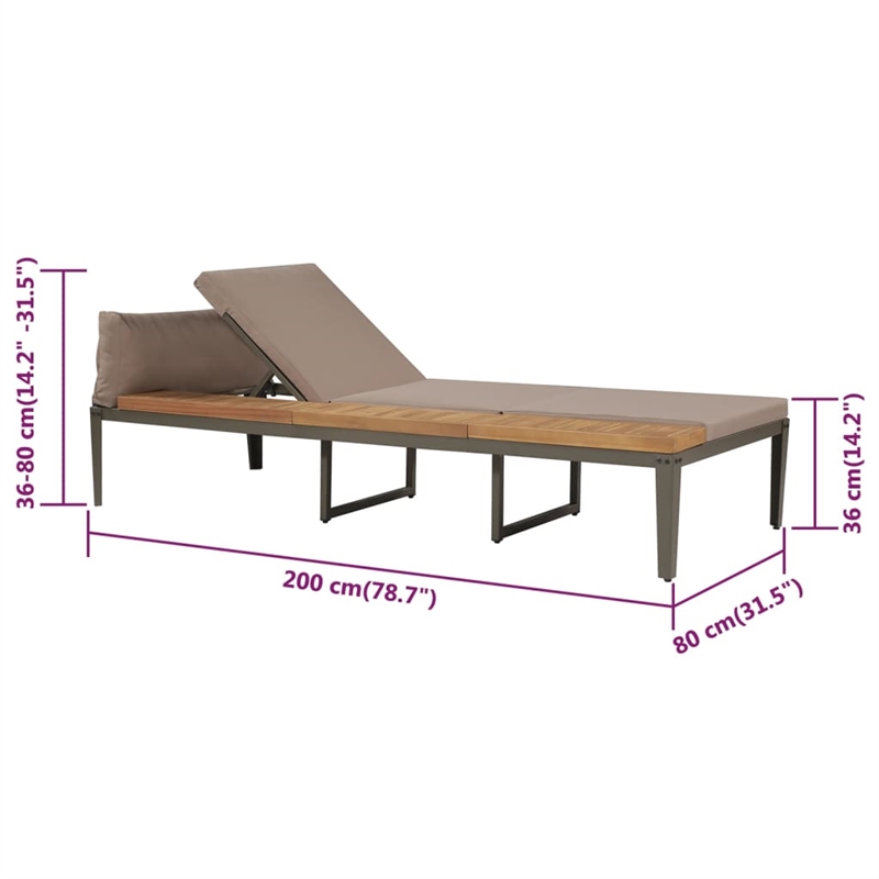 Pemberly Row Solid Acacia Wood Foldable Garden Sun Lounger in Brown