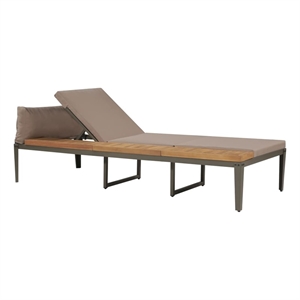 Pemberly Row Solid Acacia Wood Foldable Garden Sun Lounger in Brown