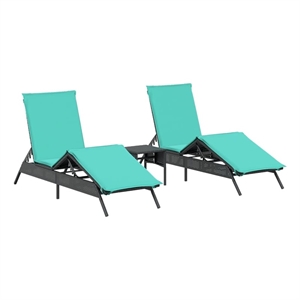 Pemberly Row PE Rattan Sun Lounger Set with Side Table in Black and Blue