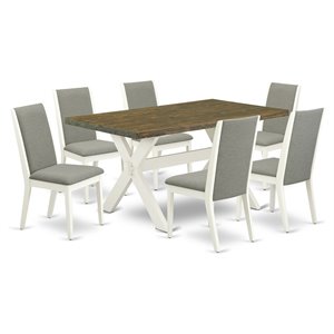 Pemberly Row 7-Piece Dining Set with Rectangular Table in White/Shitake