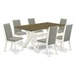 Pemberly Row 7-Piece Dining Set with Rectangular Table in White/Shitake