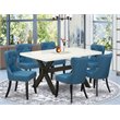 Pemberly Row 7-Piece Dining Room Set in White and Black with Linen Seats