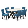 Pemberly Row 7-Piece Dining Room Set in White and Black with Linen Seats