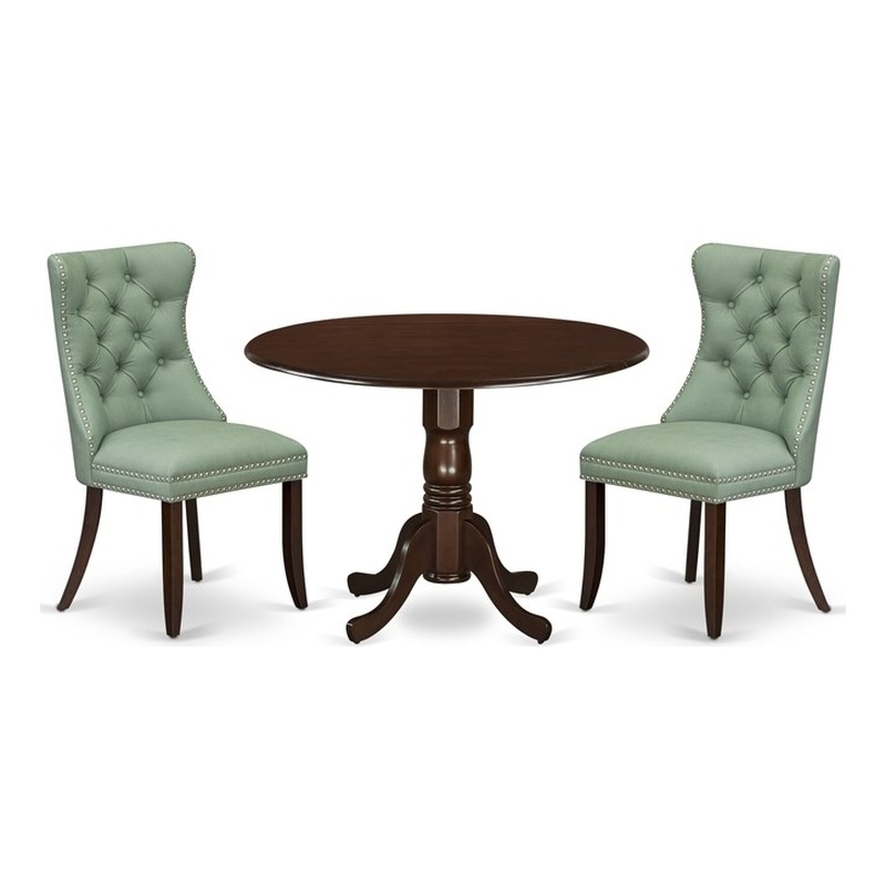Pemberly Row 3-Piece Drop Leaf Dining Set in Mahogany and Willow Green