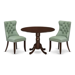 Pemberly Row 3-Piece Drop Leaf Dining Set in Mahogany and Willow Green