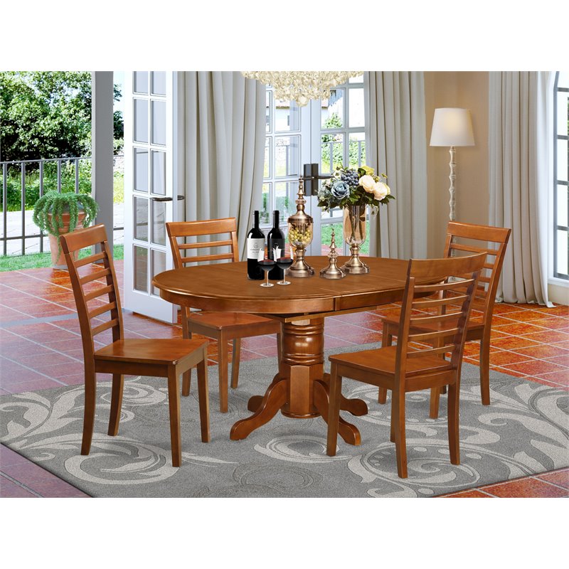 Pemberly Row 5-Piece Wood Dining Set with Butterfly Leaf in Saddle Brown