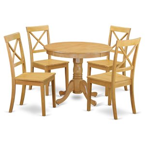 Pemberly Row 5-Piece Antique Dining Set with Round Oak Wood Table
