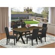 Pemberly Row 7-Piece Wood Dining Set with Linen Fabric Chairs in Black
