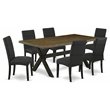 Pemberly Row 7-Piece Wood Dining Set with Linen Fabric Chairs in Black