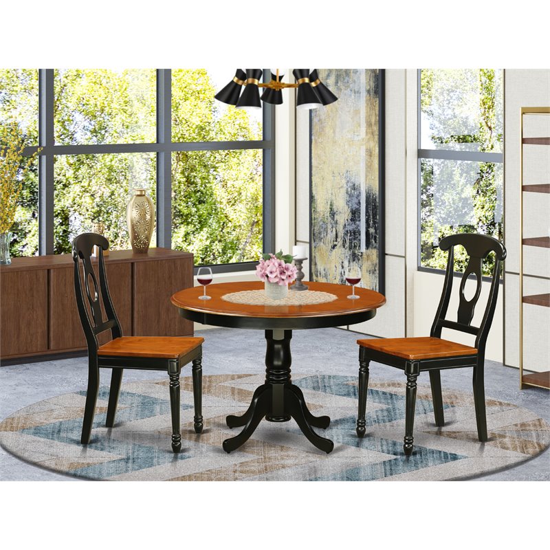 Pemberly Row 3-Piece Round Wood Dining Set in Black and Cherry
