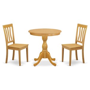 Pemberly Row 3-Piece Dining Set with Round Wood-Seat Table in Oak Finish